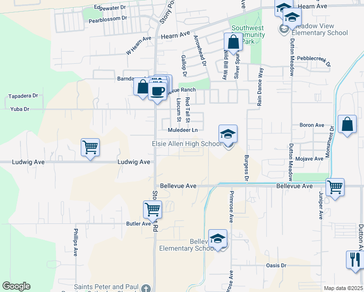 map of restaurants, bars, coffee shops, grocery stores, and more near 2872 Stony Point Road in Santa Rosa