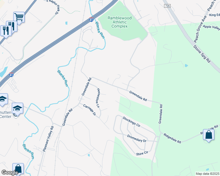 map of restaurants, bars, coffee shops, grocery stores, and more near 1071 Greendale Road in Harrisonburg