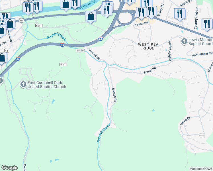 map of restaurants, bars, coffee shops, grocery stores, and more near 4769 Logan St in Huntington