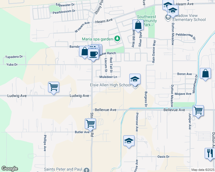 map of restaurants, bars, coffee shops, grocery stores, and more near 2872 Stony Point Road in Santa Rosa
