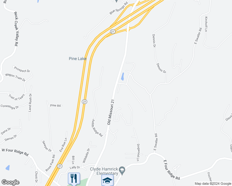 map of restaurants, bars, coffee shops, grocery stores, and more near 4714 Old Missouri 21 in Antonia