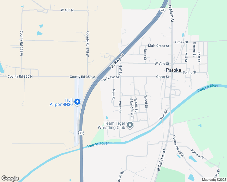 map of restaurants, bars, coffee shops, grocery stores, and more near Mary Ann Drive in Patoka