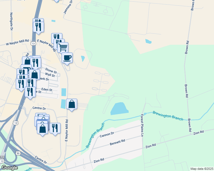 map of restaurants, bars, coffee shops, grocery stores, and more near 516 Stockbridge Court in Salisbury