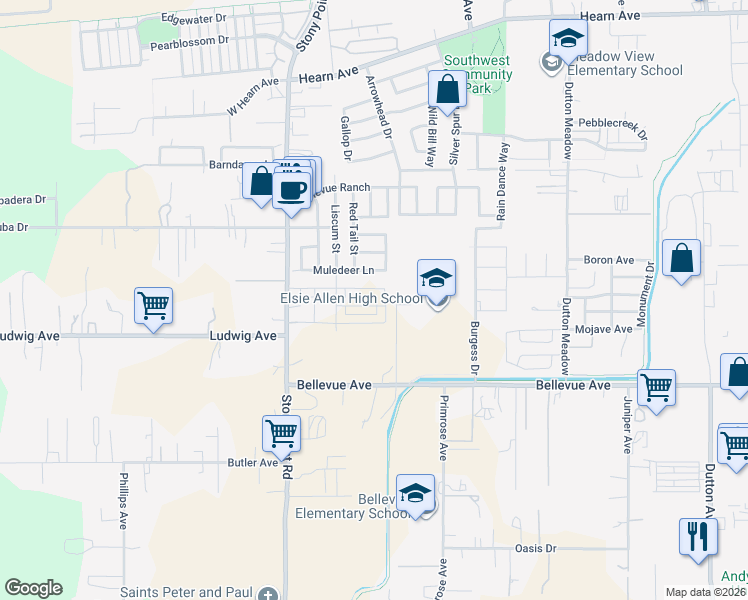 map of restaurants, bars, coffee shops, grocery stores, and more near 2872 Stony Point Road in Santa Rosa