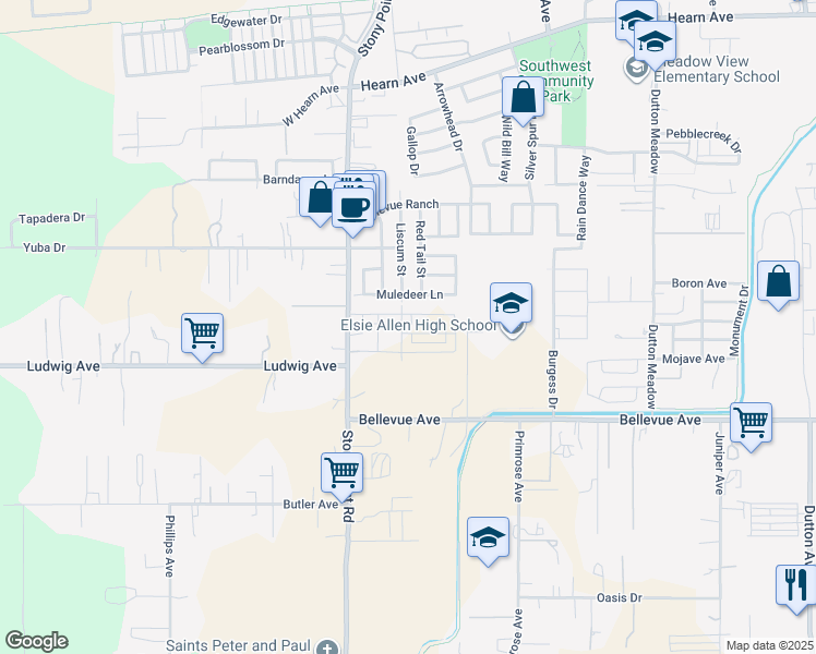 map of restaurants, bars, coffee shops, grocery stores, and more near 2872 Stony Point Road in Santa Rosa