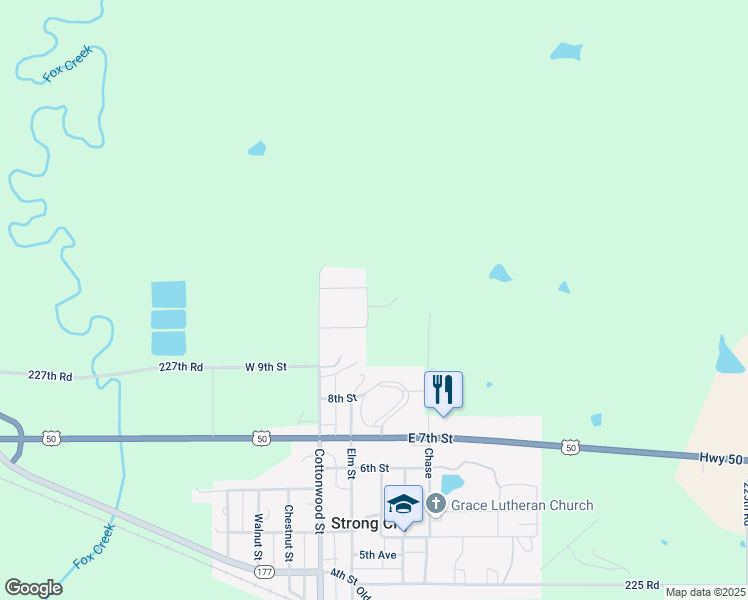 map of restaurants, bars, coffee shops, grocery stores, and more near 1006 Hickory Street in Strong City