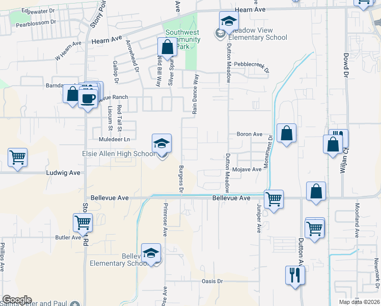 map of restaurants, bars, coffee shops, grocery stores, and more near 533 Bellevue Avenue in Santa Rosa