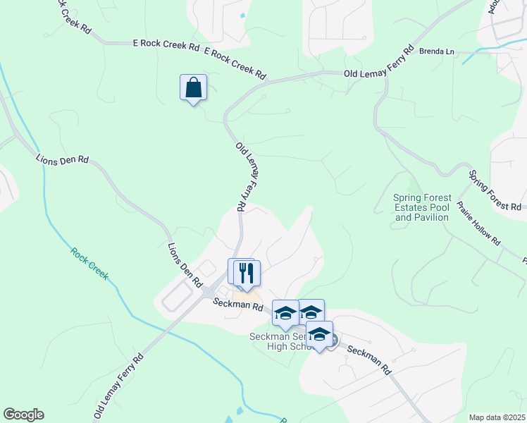 map of restaurants, bars, coffee shops, grocery stores, and more near 5134 Old Lemay Ferry Road in Imperial