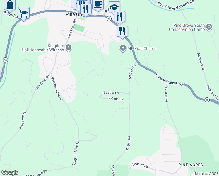 map of restaurants, bars, coffee shops, grocery stores, and more near in Pine Grove