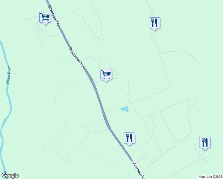 map of restaurants, bars, coffee shops, grocery stores, and more near 5998 Silverado Trail in Napa