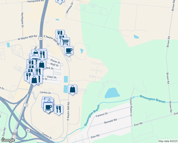 map of restaurants, bars, coffee shops, grocery stores, and more near 405 Lindenhurst Court in Salisbury