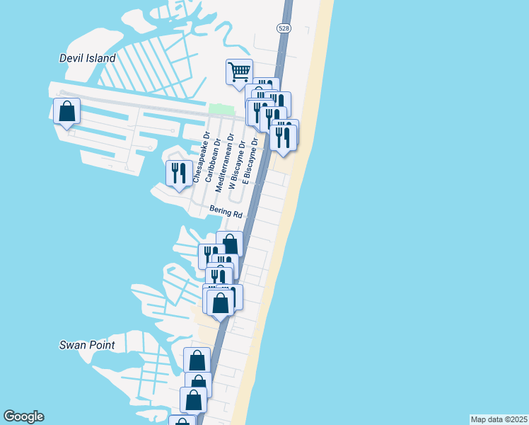 map of restaurants, bars, coffee shops, grocery stores, and more near 8601 Atlantic Avenue in Ocean City