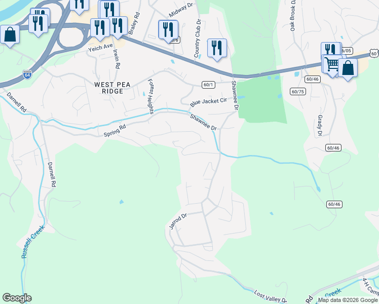map of restaurants, bars, coffee shops, grocery stores, and more near 117 Wood Lomond Way in Huntington