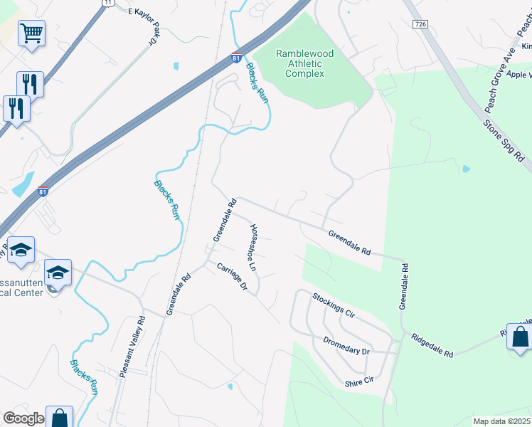 map of restaurants, bars, coffee shops, grocery stores, and more near 1041 Greendale Road in Harrisonburg