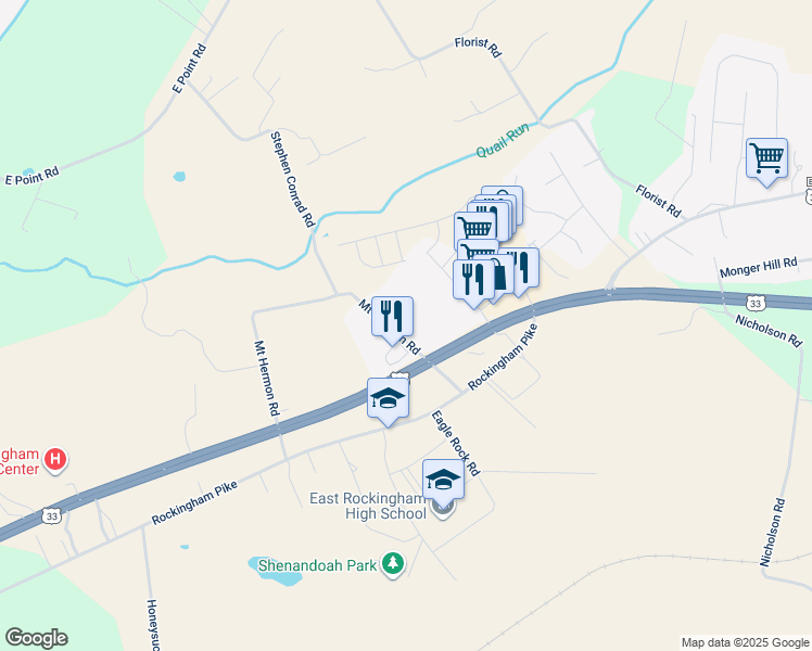 map of restaurants, bars, coffee shops, grocery stores, and more near Vinny Court in Elkton