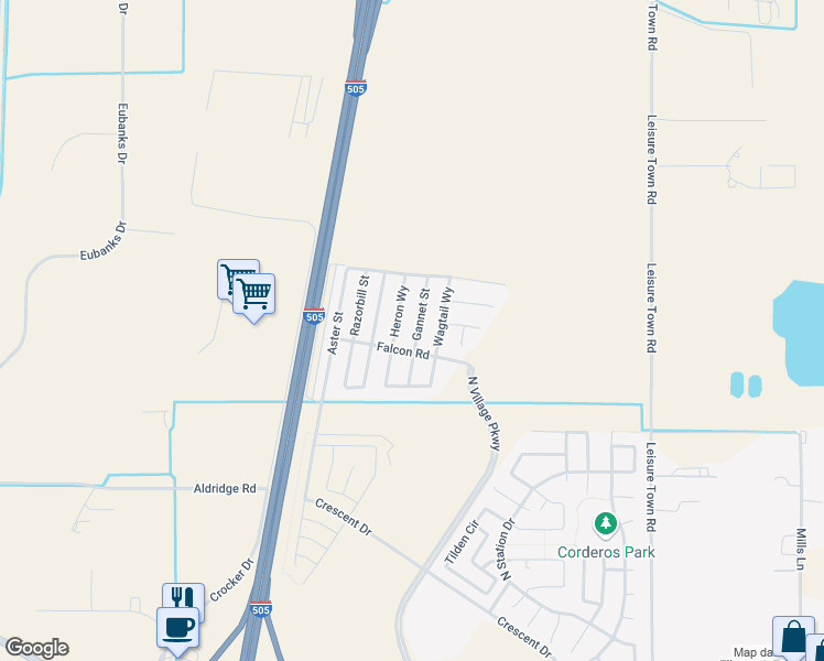 map of restaurants, bars, coffee shops, grocery stores, and more near 218 Gannet Street in Vacaville