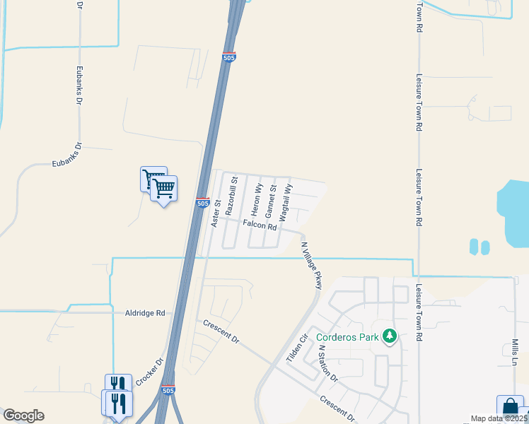 map of restaurants, bars, coffee shops, grocery stores, and more near 218 Gannet Street in Vacaville