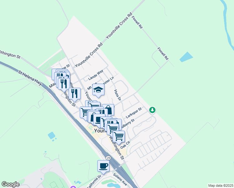 map of restaurants, bars, coffee shops, grocery stores, and more near 236 Vista Court in Yountville