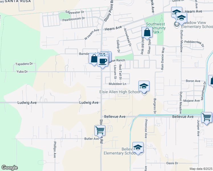map of restaurants, bars, coffee shops, grocery stores, and more near 2950 Dall Sheep Lane in Santa Rosa