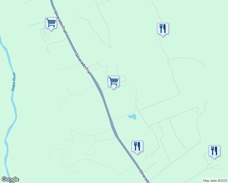 map of restaurants, bars, coffee shops, grocery stores, and more near 5998 Silverado Trail in Napa