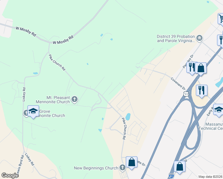 map of restaurants, bars, coffee shops, grocery stores, and more near 3201-3299 Crestview Lane in Harrisonburg