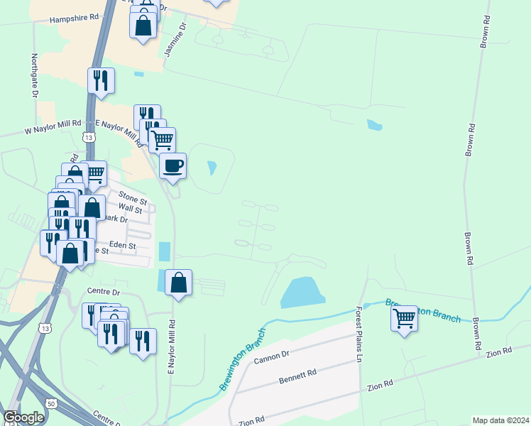 map of restaurants, bars, coffee shops, grocery stores, and more near 506 Halifax Court in Salisbury