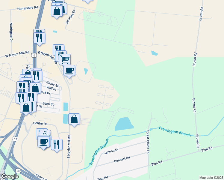 map of restaurants, bars, coffee shops, grocery stores, and more near 506 Halifax Court in Salisbury