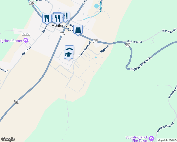 map of restaurants, bars, coffee shops, grocery stores, and more near State Route 649 in Monterey