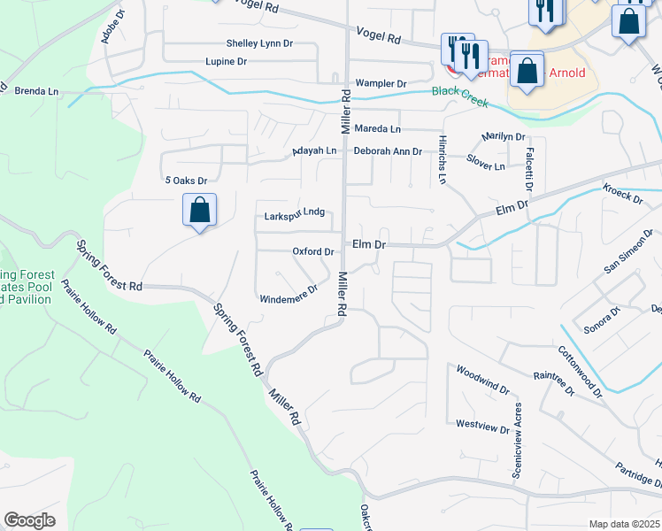 map of restaurants, bars, coffee shops, grocery stores, and more near 2104 Wellington Drive in Imperial