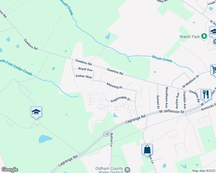 map of restaurants, bars, coffee shops, grocery stores, and more near 1022 Weeping Willow in La Grange