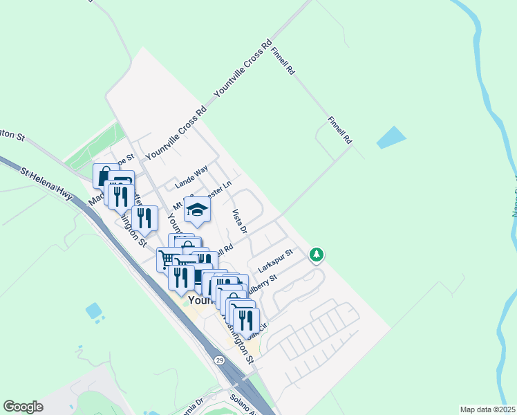 map of restaurants, bars, coffee shops, grocery stores, and more near 127 Vineyard Circle in Yountville