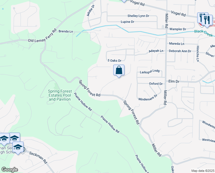 map of restaurants, bars, coffee shops, grocery stores, and more near 5001 Coffman Lane in Imperial