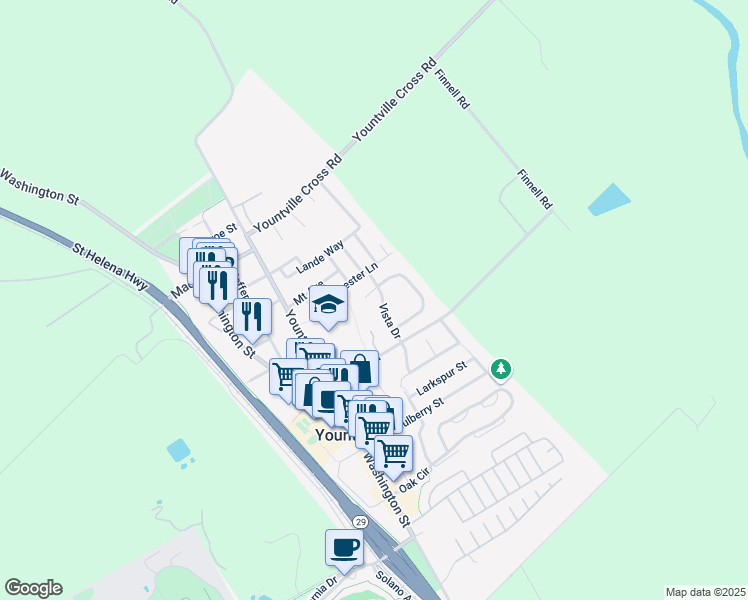map of restaurants, bars, coffee shops, grocery stores, and more near 236 Vista Court in Yountville