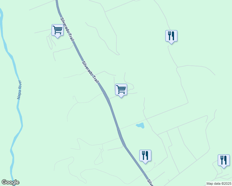 map of restaurants, bars, coffee shops, grocery stores, and more near 5998 Silverado Trail in Napa