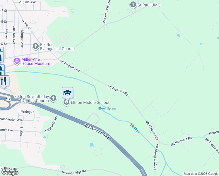 map of restaurants, bars, coffee shops, grocery stores, and more near 17479 State Route 623 in Elkton