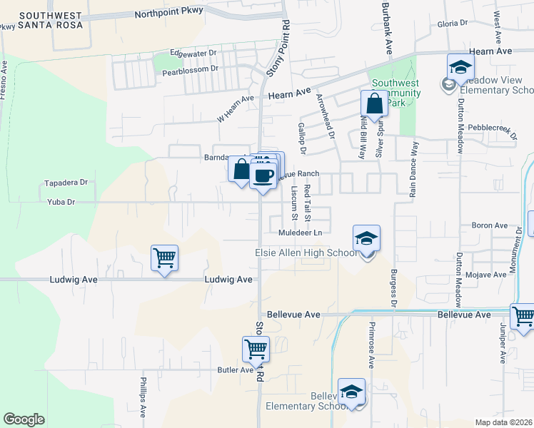 map of restaurants, bars, coffee shops, grocery stores, and more near 2950 Dall Sheep Lane in Santa Rosa