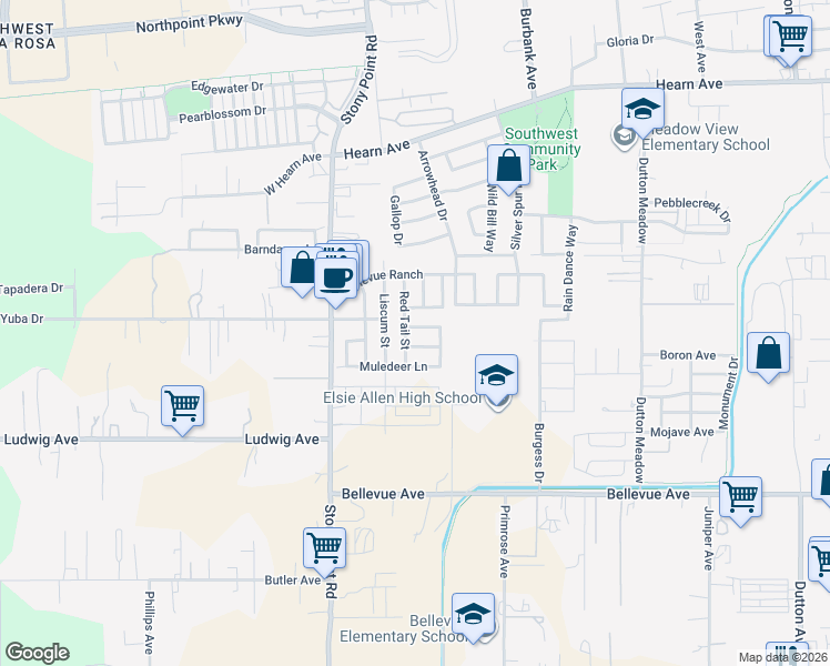 map of restaurants, bars, coffee shops, grocery stores, and more near 2970 Stonesheep Lane in Santa Rosa