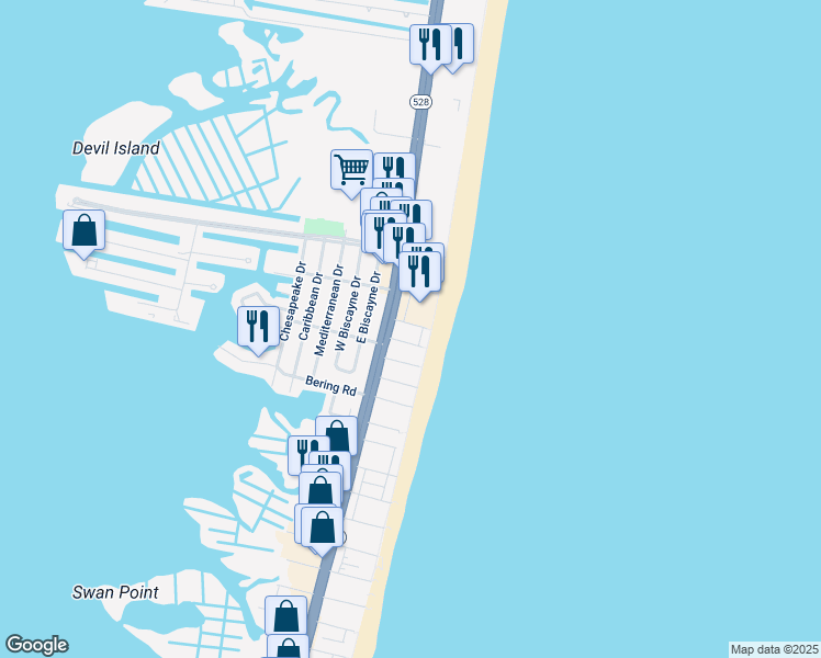 map of restaurants, bars, coffee shops, grocery stores, and more near 9100 Coastal Highway in Ocean City