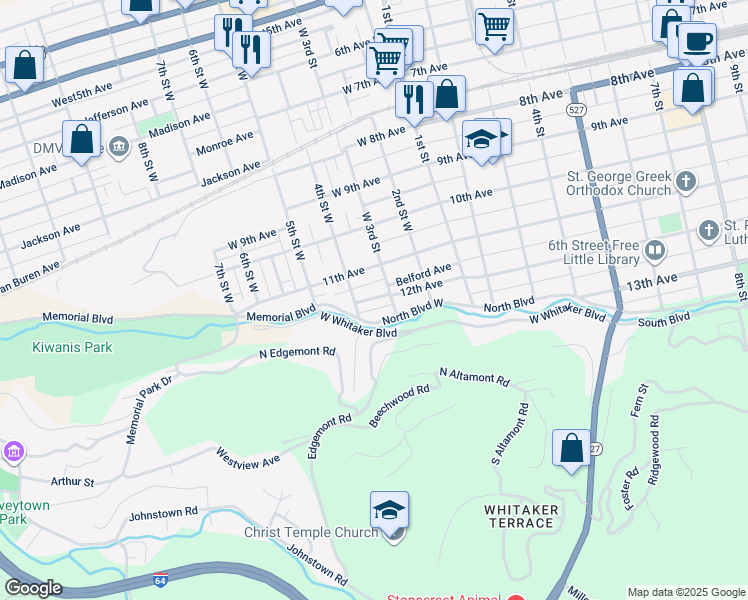 map of restaurants, bars, coffee shops, grocery stores, and more near 327 11th Avenue in Huntington