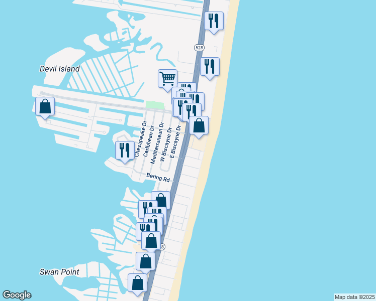 map of restaurants, bars, coffee shops, grocery stores, and more near 9100 Coastal Highway in Ocean City
