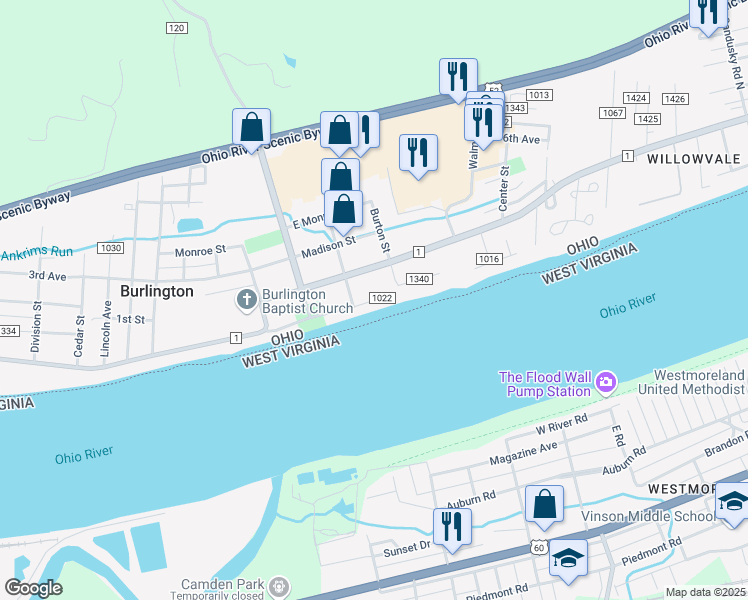 map of restaurants, bars, coffee shops, grocery stores, and more near 501 Washington Avenue in South Point