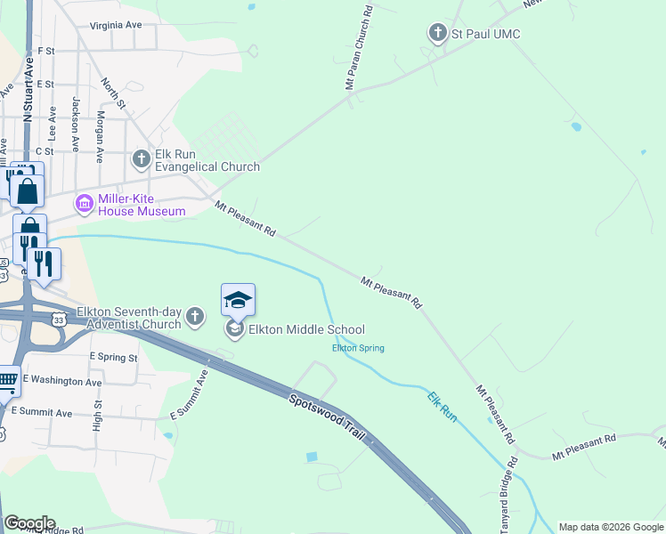 map of restaurants, bars, coffee shops, grocery stores, and more near 17252 Mount Pleasant Road in Elkton