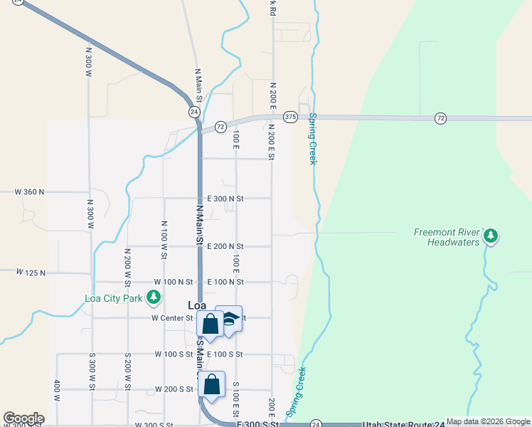 map of restaurants, bars, coffee shops, grocery stores, and more near 275 North 200 East Street in Loa