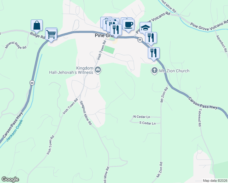 map of restaurants, bars, coffee shops, grocery stores, and more near 19891 Pitts Drive in Pine Grove