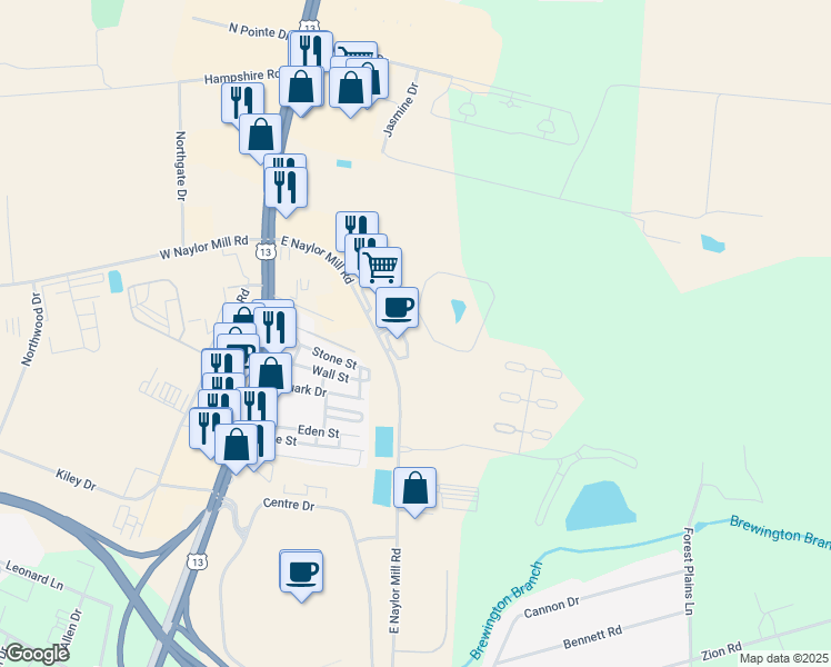 map of restaurants, bars, coffee shops, grocery stores, and more near 300 Mill Pond Lane in Salisbury