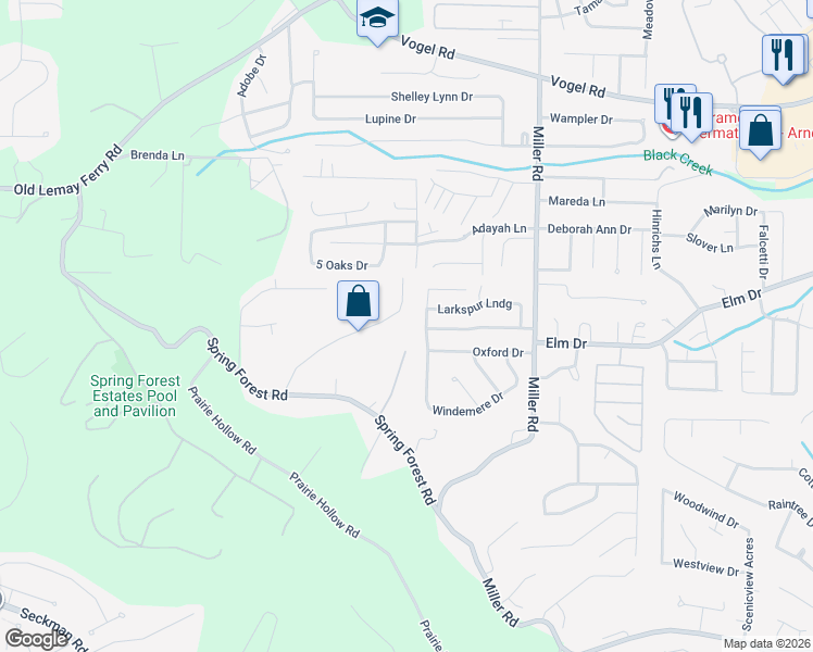 map of restaurants, bars, coffee shops, grocery stores, and more near 4940 Countryside Dr in Imperial