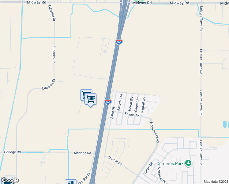 map of restaurants, bars, coffee shops, grocery stores, and more near 536 Aster Street in Vacaville