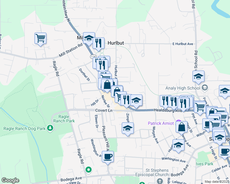 map of restaurants, bars, coffee shops, grocery stores, and more near in Sebastopol