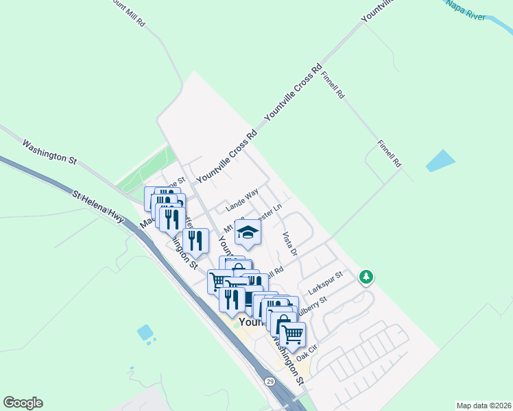 map of restaurants, bars, coffee shops, grocery stores, and more near 8 Jasmine Street in Yountville
