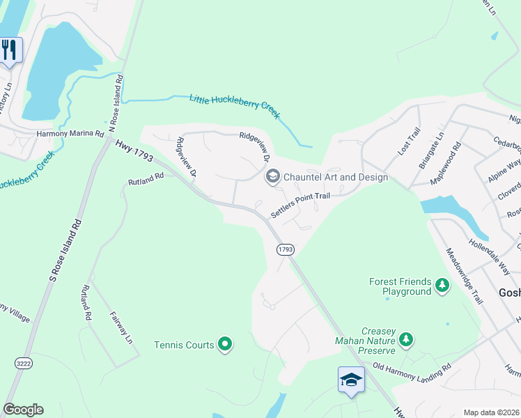 map of restaurants, bars, coffee shops, grocery stores, and more near 13304 Stone Point Court in Goshen